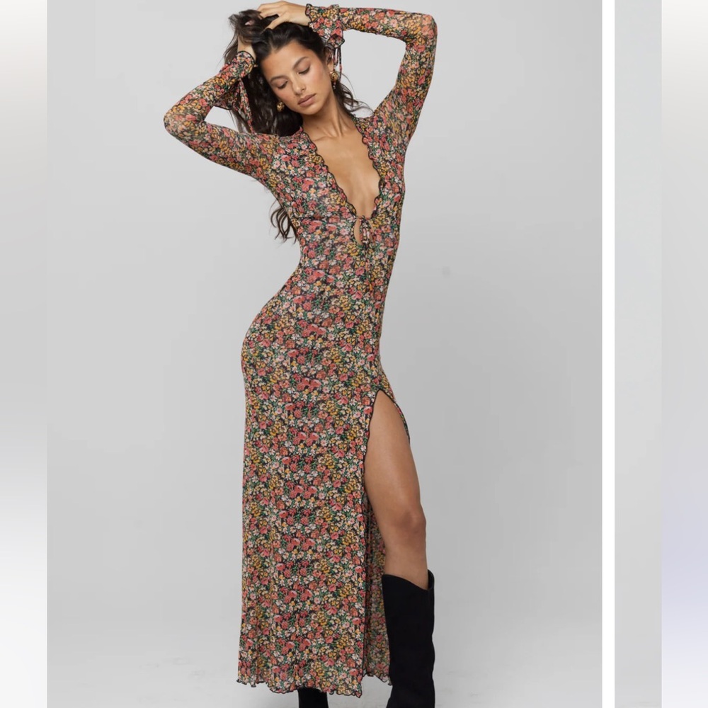 RESA - Lennon Floral Maxi Dress with Slit in Fig